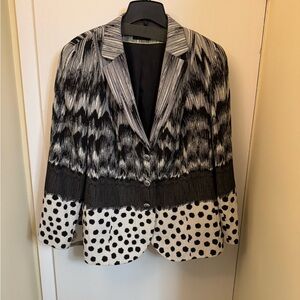 Black & White Patterned Fringe-Trim Blazer Jacket